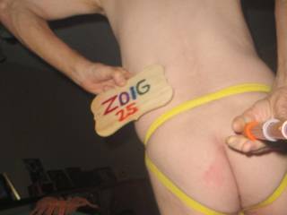 A selfie of my butt as I stand wearing a bottomless undie after sitting... the spider is on my recliner... Sony W290 camera was used.