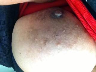 one nipple coming out to play at work