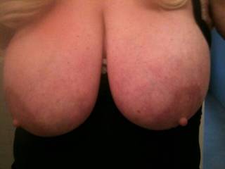 Wife\'s tits hanging out waiting for someone to start playing with them