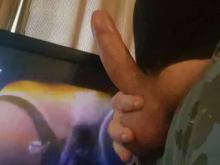 Jerking thick cock to @bradanne stunning gaped fuckholes. She is super filthy and gets  my cok super hard