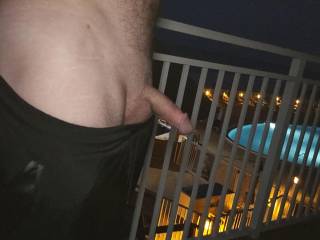 Hubby just had to pull his cock out on the balcony.