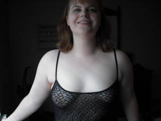 Front view of me in my open-mesh chemise...