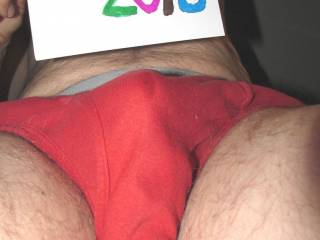 A frontal close up of the bulge in my underwear.