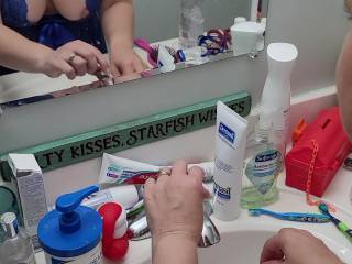 Finished brushing teeth with cum..