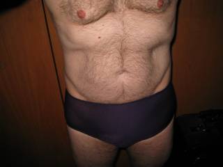 Here is a body shot of me wearing a sexy pair of my wife's panties.
Does anyone like what they see?
Please comment.
