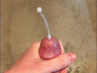 Masturbating in the shower. First cum spurt. Felt so good to finally let go. I wish some ladies were around to help out.