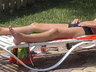 wife topless tanning