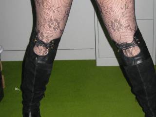 boots, stockings and cheeky arse in the office
