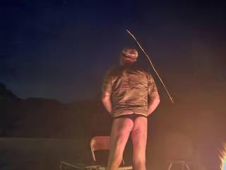 Camping wearing my thong at the fire pit