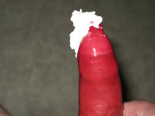 my dick in red strawberry condom with a tip of whipped cream, After a short while, the best whipped cream cums inside !!! enjoy!!