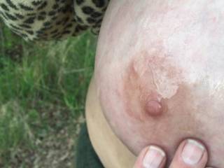 [On phone] Yes, see you in about two hours I think. At the moment I am in a field and a man is oiling my tits ...