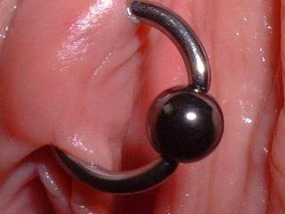 Mrs Oz\'s clit ring very close-up