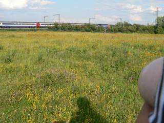 Unintentional flashing. One from my favourites - we are in a grassy field at the edge of a local Nature Reserve, which has a lake in the middle and a railway line on the border. While I was taking pictures, a train went past. She turned to look at it !