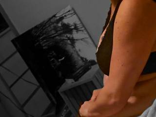 She\'s getting ready for an anal session: stockings and bra, but no panties. Just her hairy holes, ready to be licked and spread by you. Are you ready?