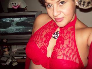 my christmas bra showing off my cleavage