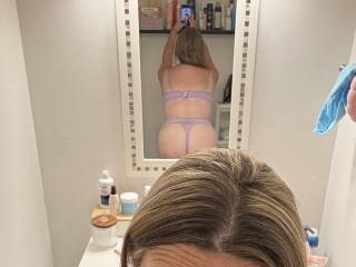 Look at that ass in that lingerie. Looks so damn hot!!