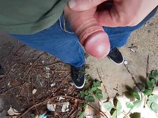 Just out side with my horny cock out 
Who wants to suck me dry outdoors now 🍌💦💦💦
