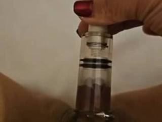 She came so hard the first time I pumped her clit. Now she is playing with it by herself! Have you ever  sucked on a clit when it’s this full and hard?