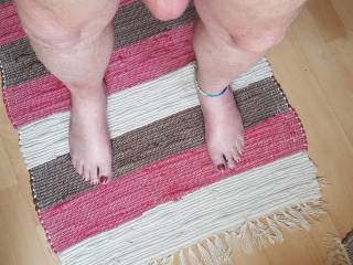 View of my painted toes and cock☺