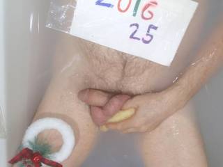 An above view in the tub as I am in the process of using a soap sponge upon my balls...A TG1 camera was used.