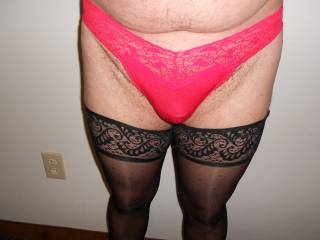 Pretty panties and nice bulge in them.  Would be fun to play with those panties.