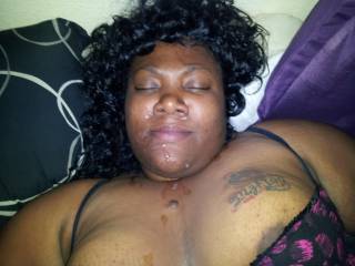 She lost a bet and her fat ass had to take a facial with her boyfriend in the leaving room knocked out on the couch lol her first facial