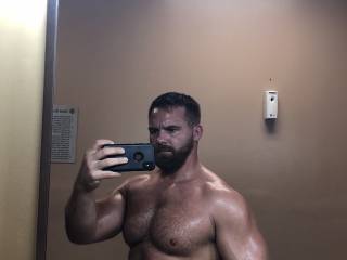 Selfie after taking a shower at the gym.