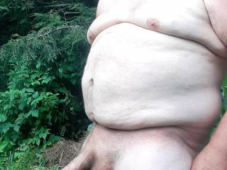 Just fat guy outside butt naked!  I get turned on being naked outside!
