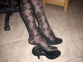 my gf's feet in classy stockings and sexy shoes who want adore?