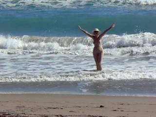 nude women on ocean beach