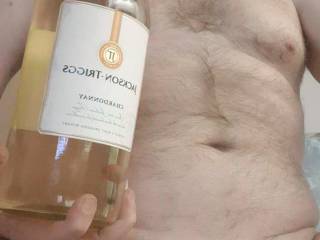 Posed naked for the Monthly Contest, "WINE" with my bottle of Chardonnay for www.zoig.com