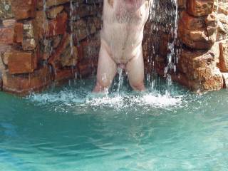 I took away hubby's swim trunks and made him pose nude for me in our pool!
