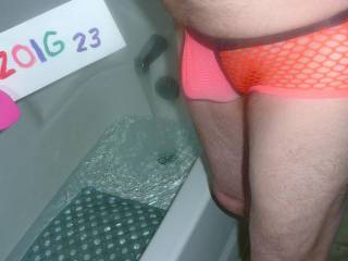 A side frontal scene as I stand, wearing my mesh undie & have the water running for a bath. Camera used, Panasonic Z3.