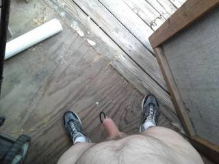 Nude in an abandoned building having fun.