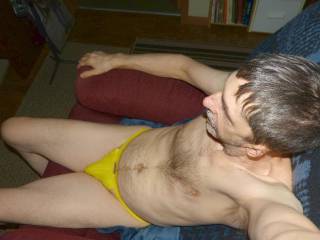 A partial body scene as I sit in my recliner and wearing my undie in late April of 2024... FZ 150 camera was used.
