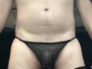 A different type of black lace panties showing of my sexy cock please come and play with it for me I so need a Funtime fuck buddy any takers ??