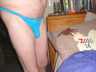 A partial body frontal as I stand wearing my undie near my bed. My other Sony W290 camera`s is used.