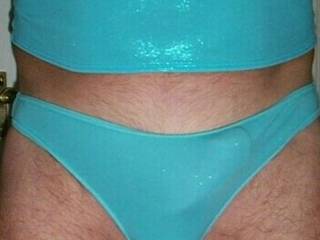 Tight blue lycra bikini
