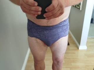 Trying on my wifes used panties.