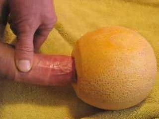 Fucking a melon deeply, getting such a heavy vacuum effect that my cock isn't released!