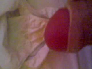 I\'m wearing the wifes elder friends panties whilst wanking off into the wifes panties!!!