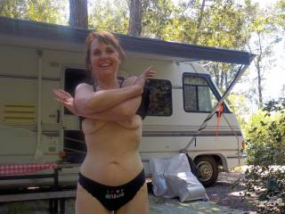 And the strip continued as the day got hotter and so did she, bangable in the great outdoors?