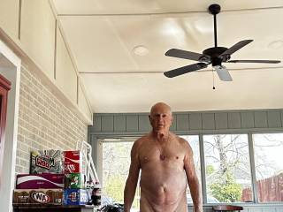 Naked in front on windows in my sunroom