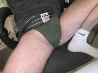Just my hard cock in my favorite chocolate wrap, jerking off in private with my Best socks on.
