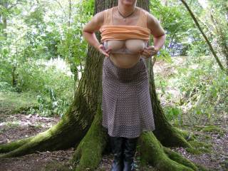 Flashing those gorgeous breasts in the woods