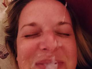 Another facial for my gf, she loves cum on her face!
