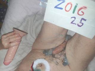 Above view after toy play... my harder dick with colored lube being messy upon my skin, balls and hair... TG1 camera was used.