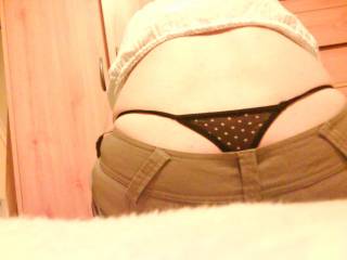 you have an amazing ass hon i love this pic trousers and the thong showing wow amazing pic please post more like it