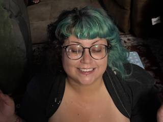Brooke wearing my cum.  Look how happy she is!