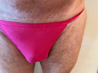 Love how my pink thong feels on my skin and cock. If you like them let me know.Thanks!